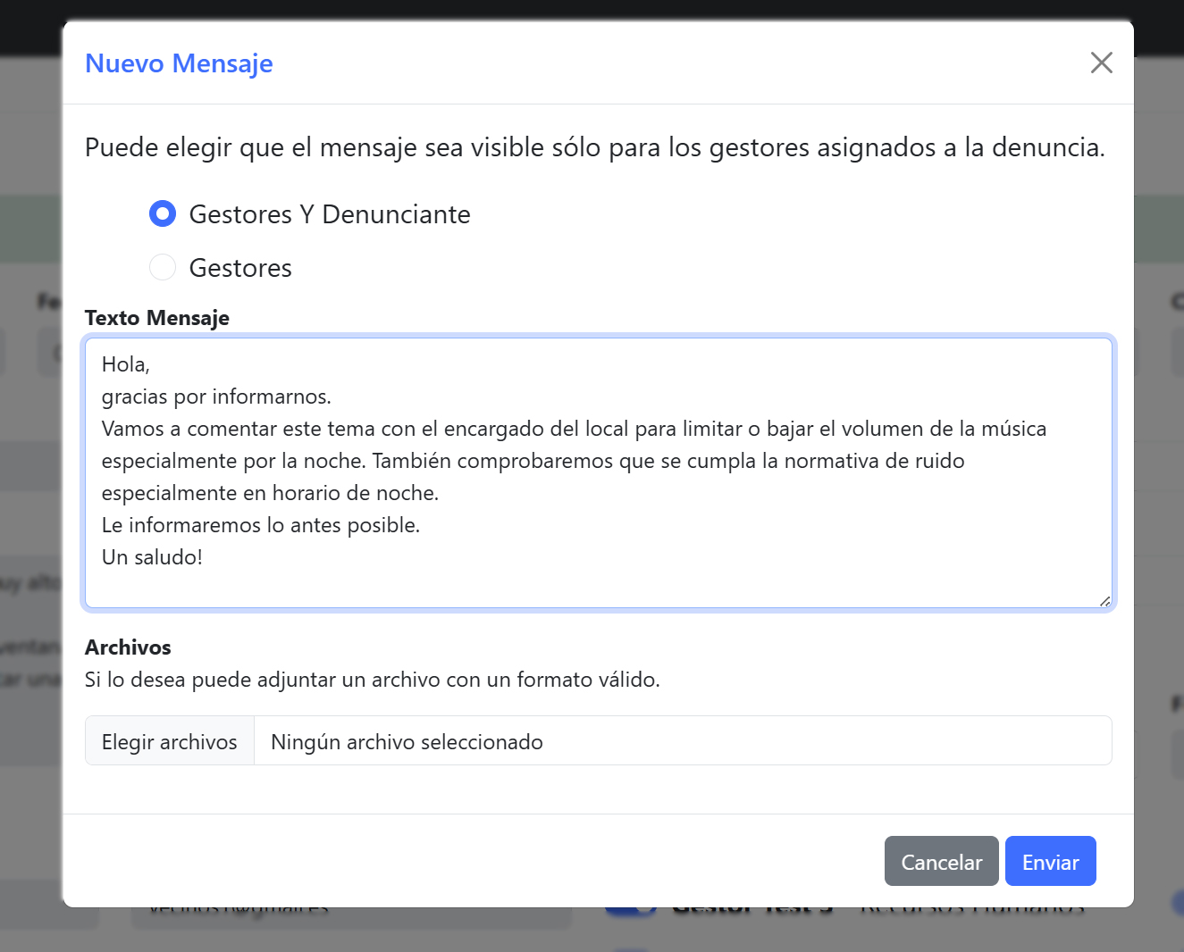 Pantalla crear nuevo mensaje